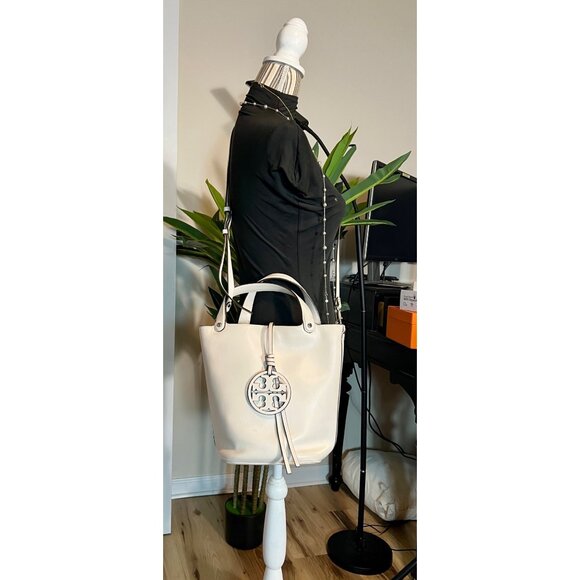 AUTHENTIC TORY BURCH WINTER WHITE LEATHER MILLER SHOULDER BAG WITH DETACHABLE ST - Picture 13 of 15